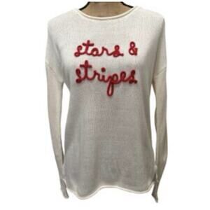 MARLED Sweater Womens M Patriot USA July 4th Military Wife Red Stars & Stripes